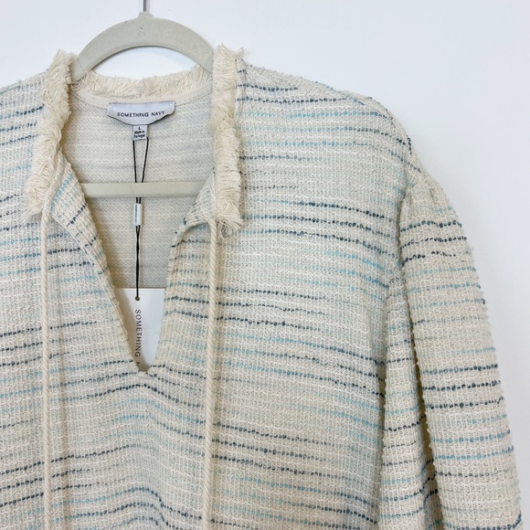 NWT Something Navy Piper Fringe Dress Boho Tasseled Knitted Midi Cream Sz Large - Picture 6 of 11